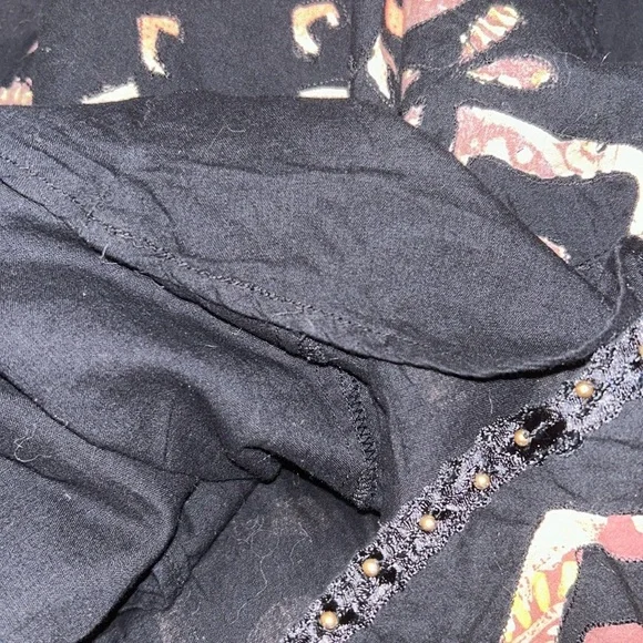 Women Vtg West End A line Cotton Southwestern Black Batik Beaded Hem Midi Skirt - Picture 11 of 11